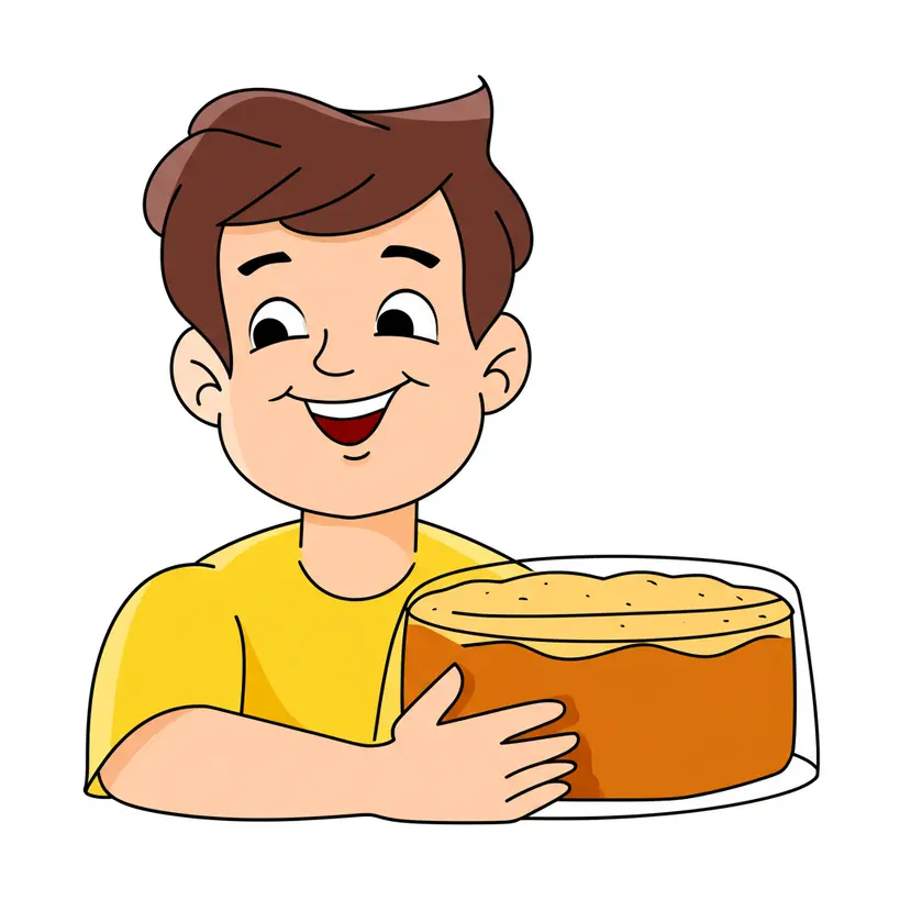Cliente sorrindo ao ver um bolo caseirinho em embalagem transparente, destacando a conexão visual e a satisfação
