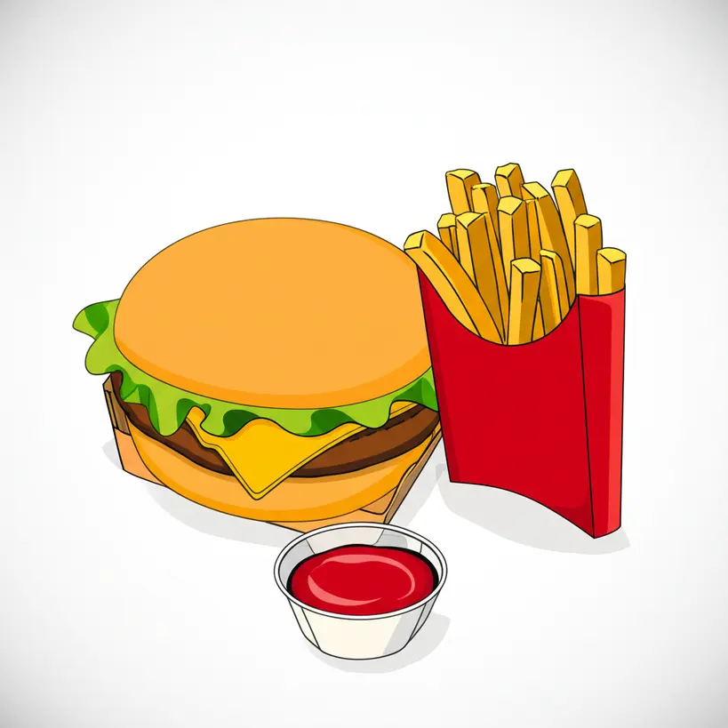 Embalagem modular com compartimentos para hambúrguer, batata frita e molho