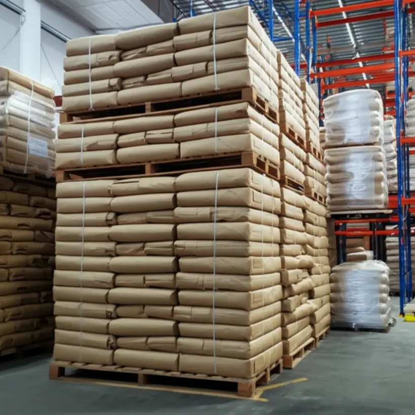 Embalagens Kraft empilhadas prontas para delivery, com logo de empresa de alimentos