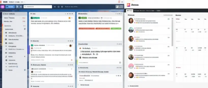 Equipe colaborando em projetos com Trello e Asana Equipe de trabalho colaborando em um projeto, com telas mostrando interfaces do Trello e Asana