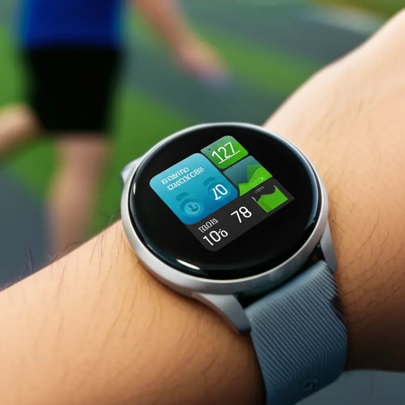 Smartwatch exibindo dados de saúde Smartwatch exibindo batimentos cardíacos e gráficos digitais